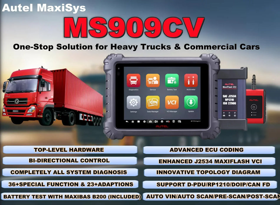 AUTEL MaxiSys MS909CV - Commercial, Fleet, Agriculture and Heavy Duty Vehicle