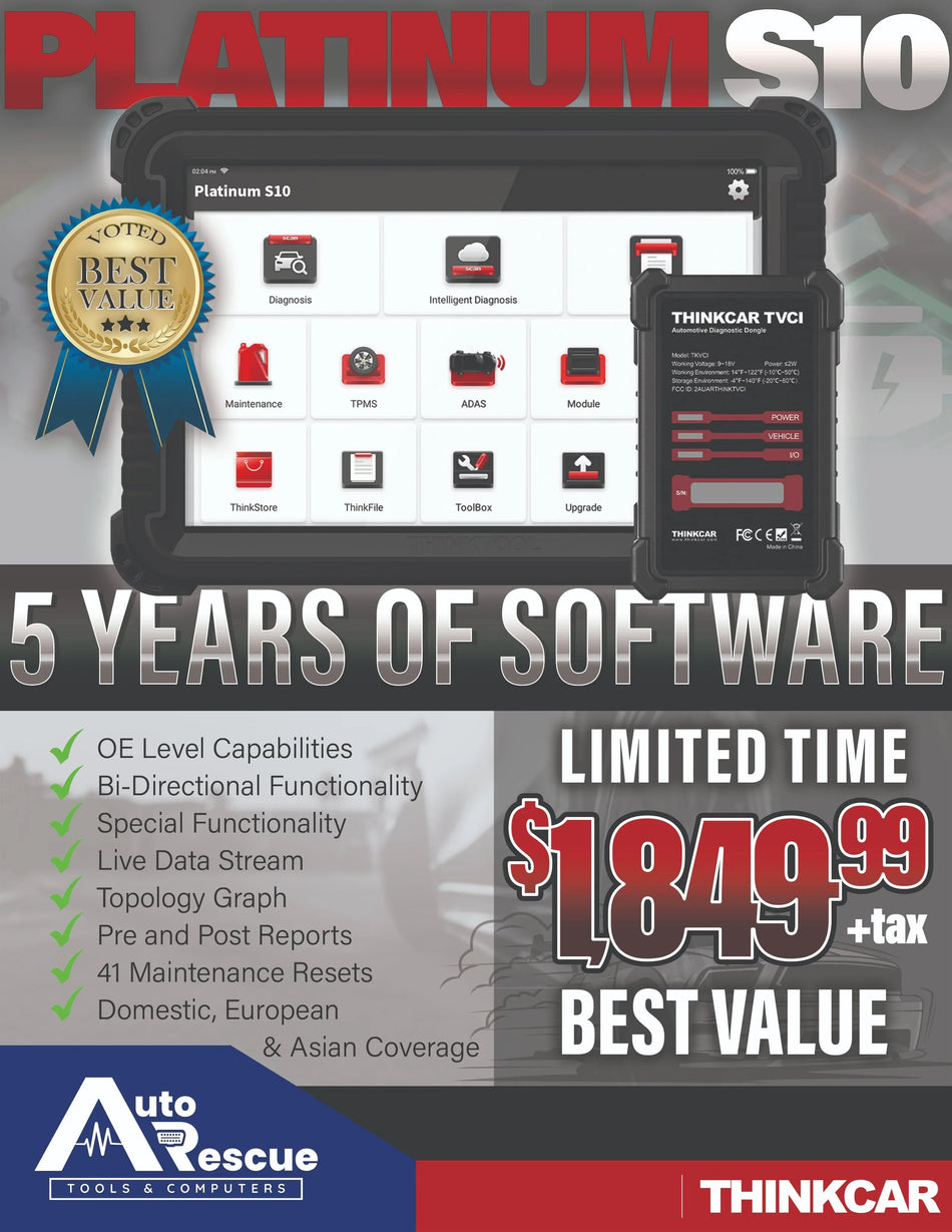 PLATINUM S10 CAN FD - 5 YEAR UPDATES - 10 inch Comprehensive Vehicle Diagnostic Scanner OBD2 Car Code Reader Tool with 41 Reset Functions