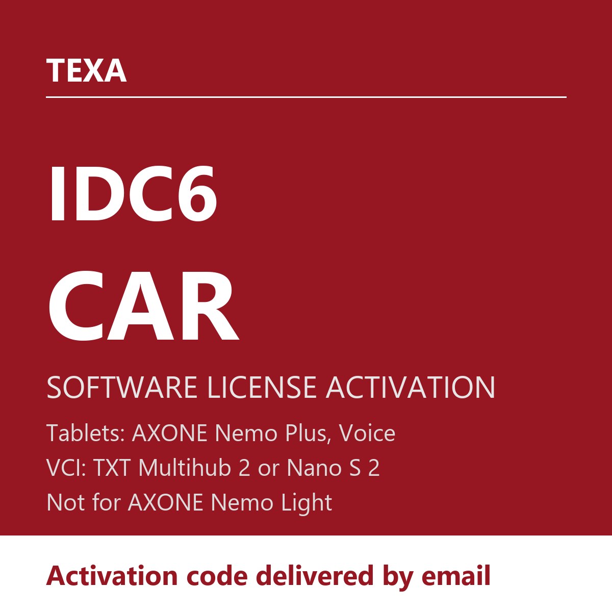 TEXA IDC6 CAR PREMIUM Software License - Activation for AXONE Nemo Plus / Voice
