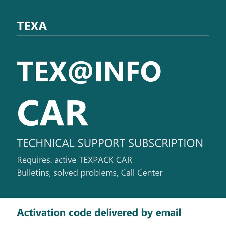 TEXA TEX@INFO CAR - 1-Year Technical Support Subscription (Requires Active TEXPACK CAR)