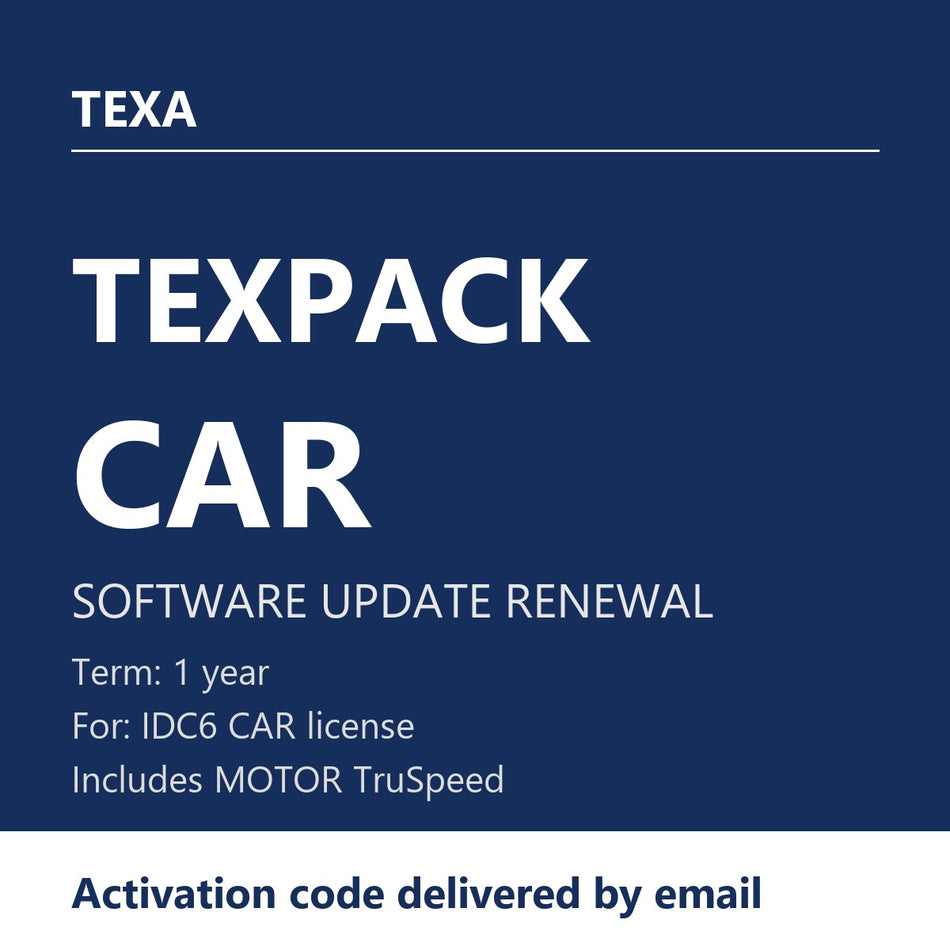 TEXA TEXPACK CAR - 1-Year Software Update Renewal for IDC6 CAR (MOTOR TruSpeed Included)